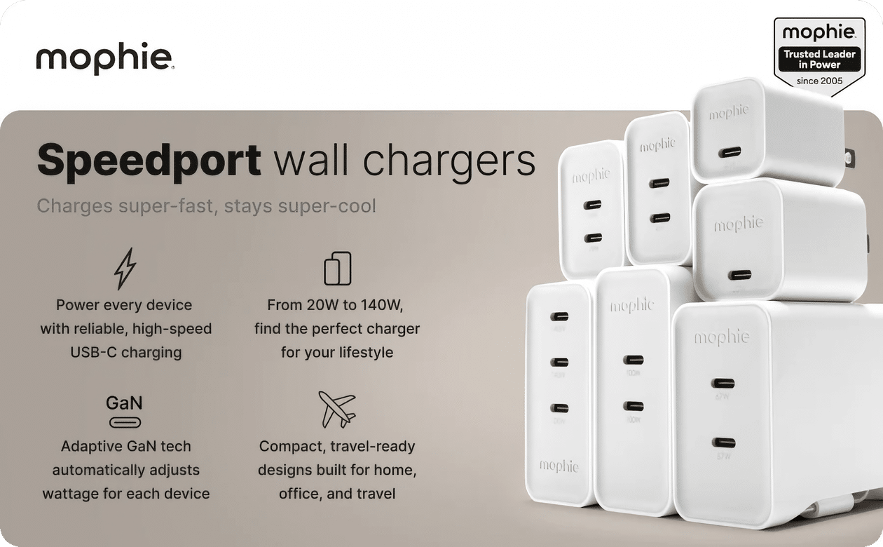 Mophie lança novos adaptadores de energia da sua linha Speedport