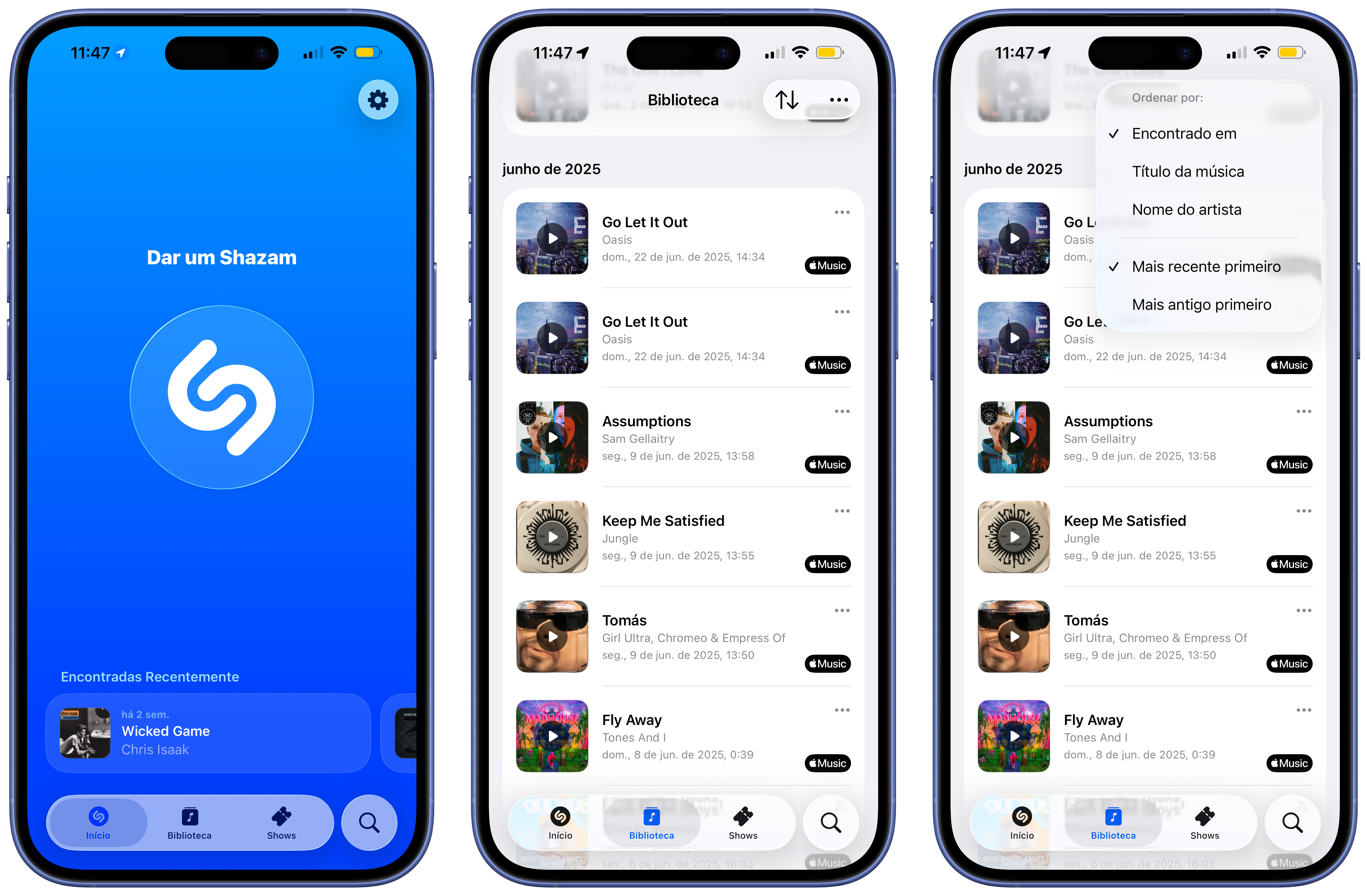 Ordenação no Shazam