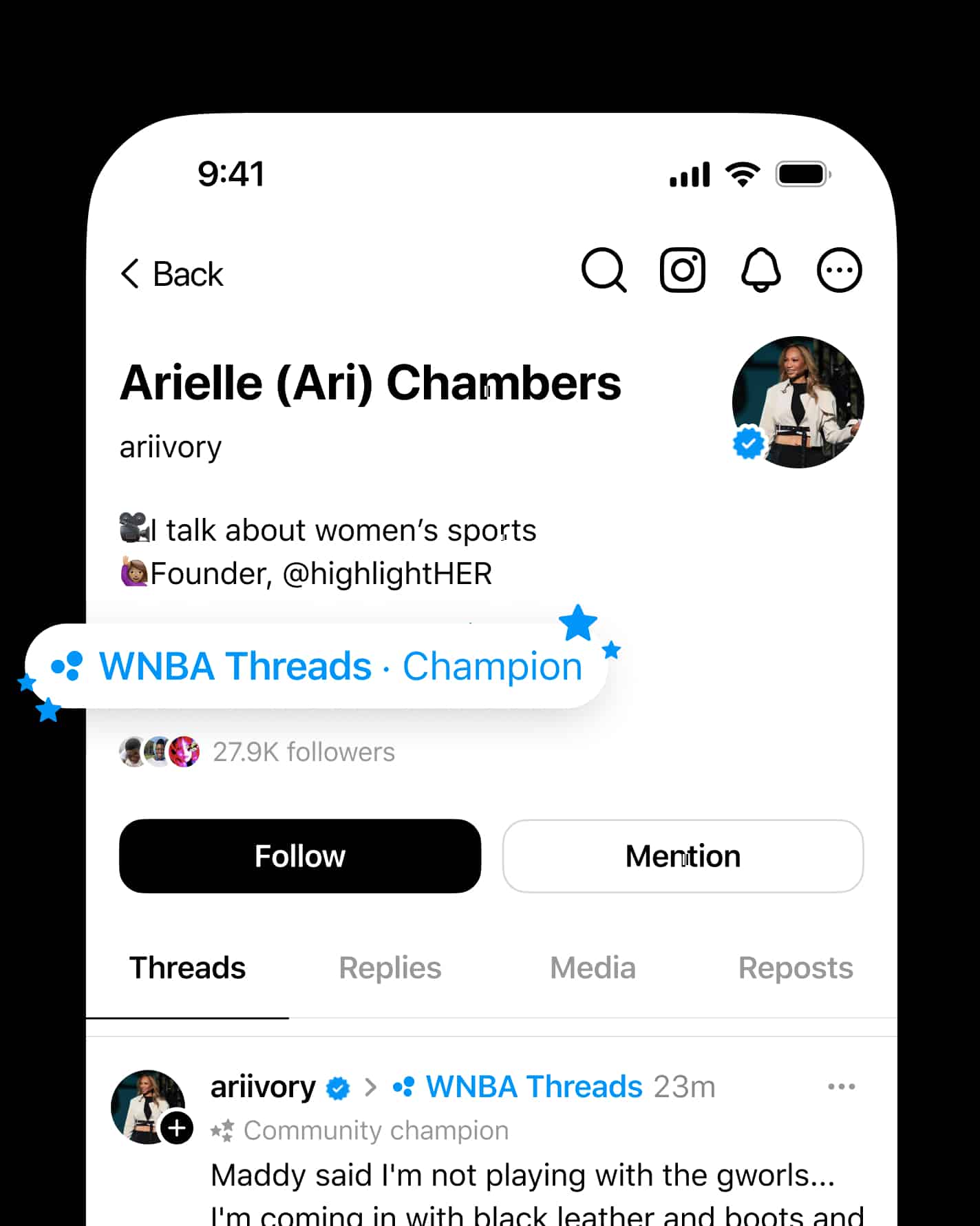 Distintivo de campeão em comunidades no Threads