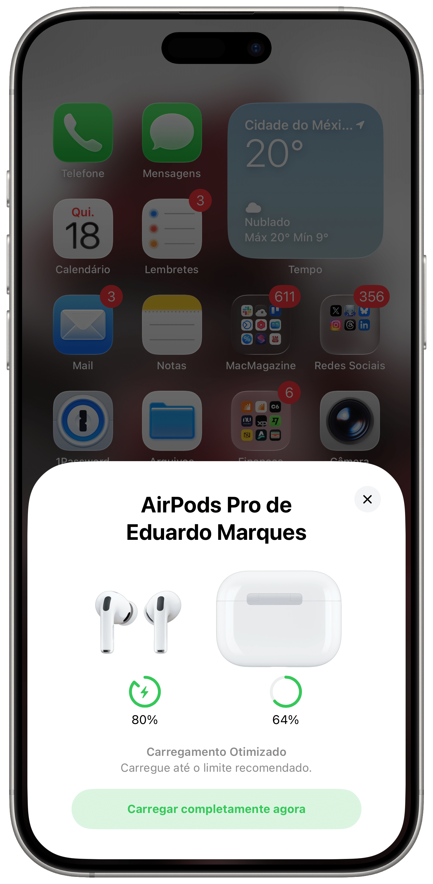 Carregamento Otimizado dos AirPods Pro 3