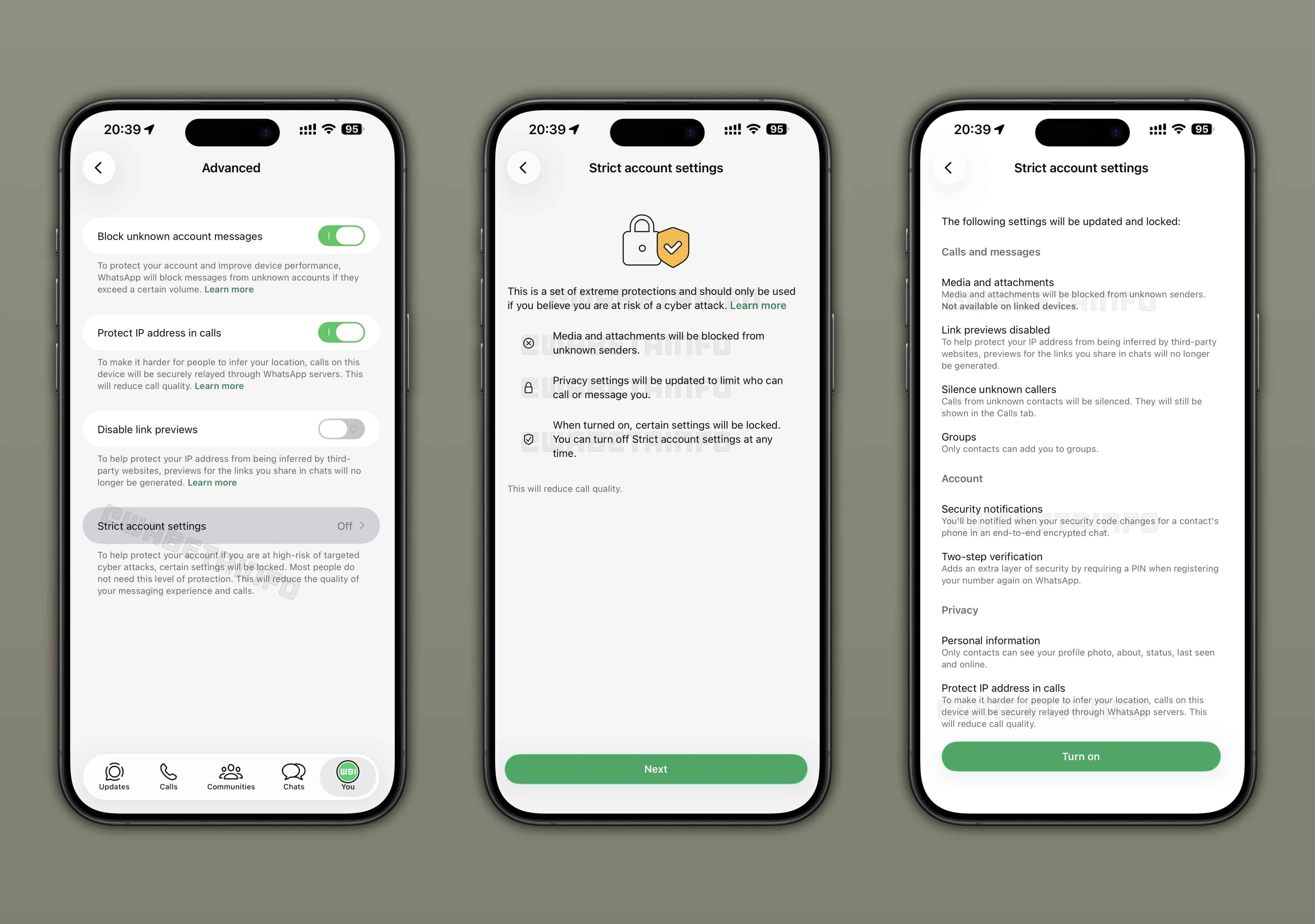 Ajustes de conta do WhatsApp