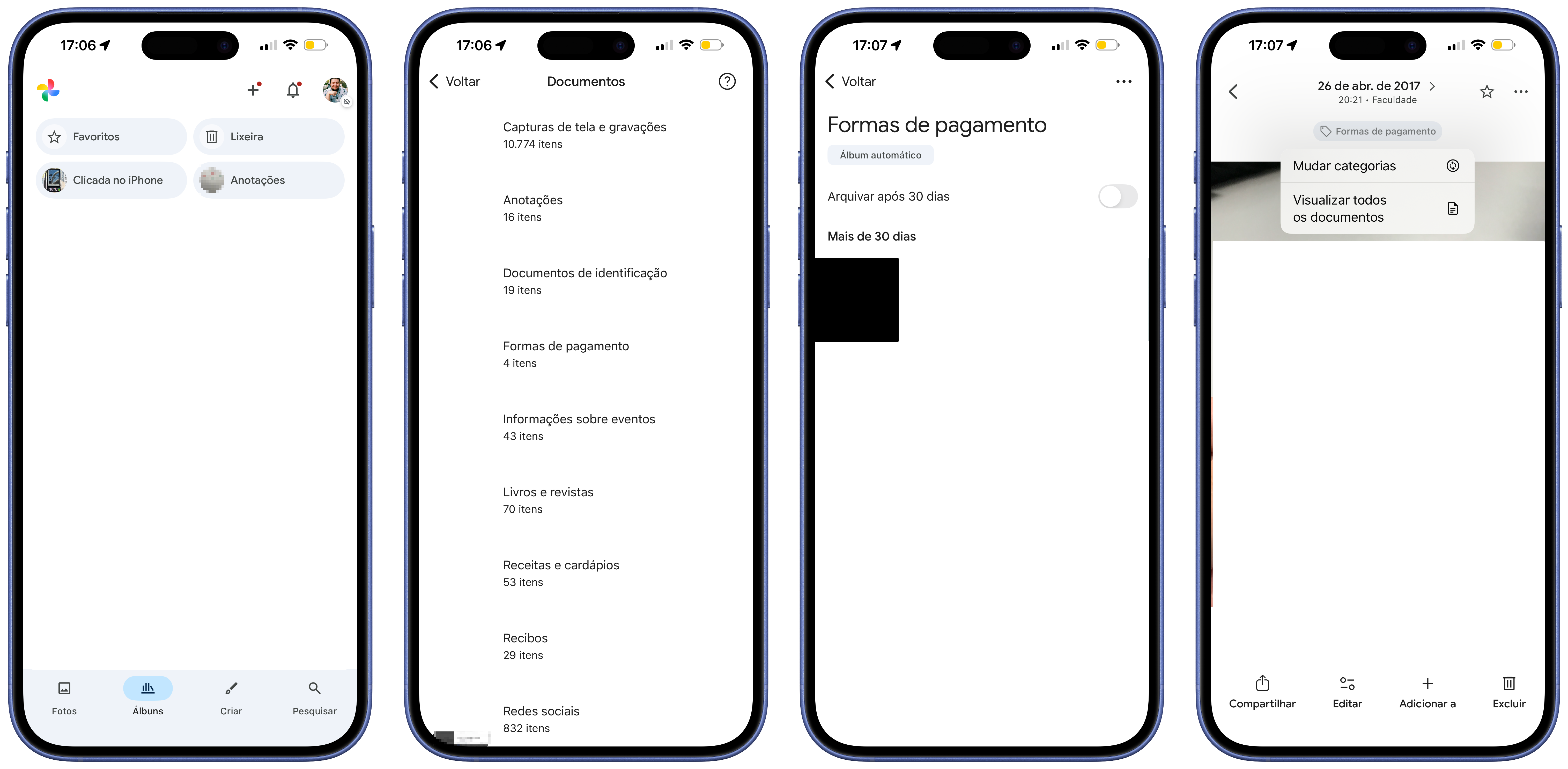 Categorização de documentos no Google Fotos