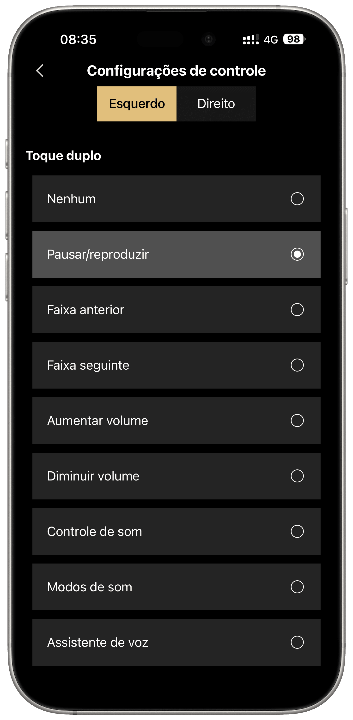 Configurações de controle dos fones EDIFIER X5 Pro