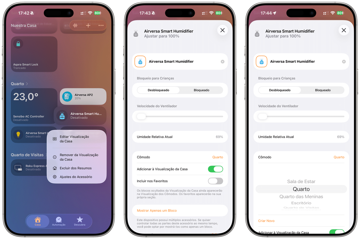 Alterar o cômodo de um acessório no app Casa (HomeKit)