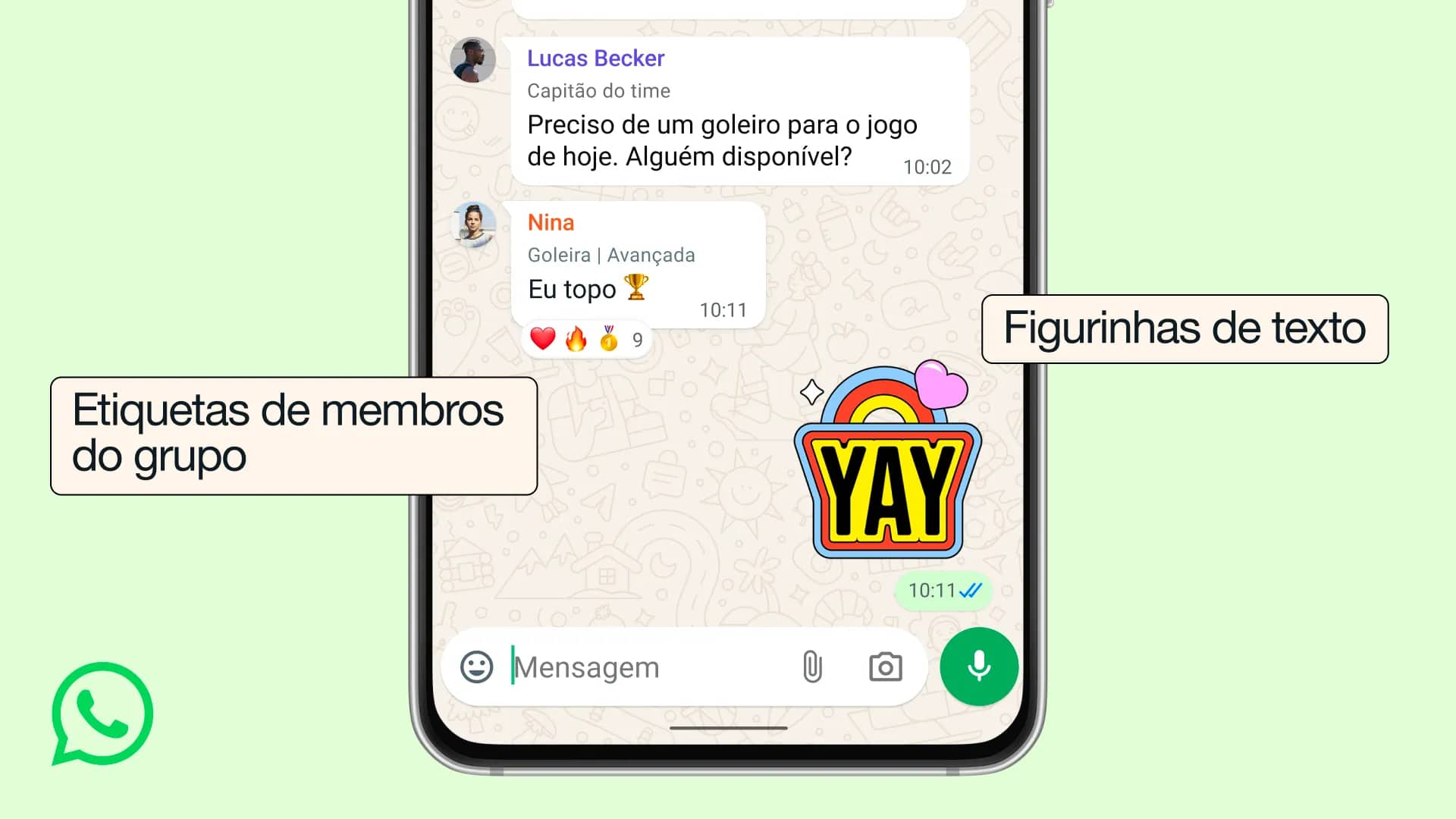 Figurinhas de texto e etiquetas de membros do WhatsApp