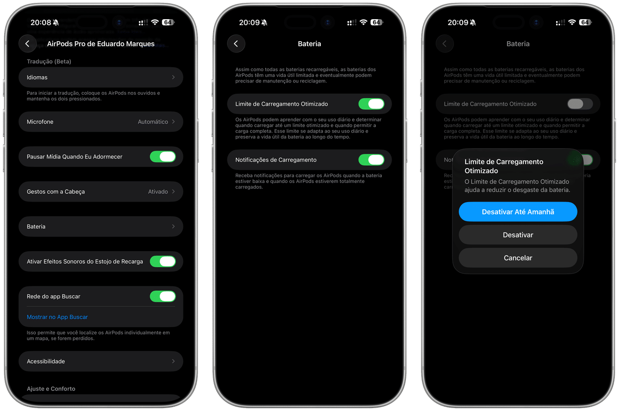 Limite de Carregamento Otimizado nos AirPods Pro 3