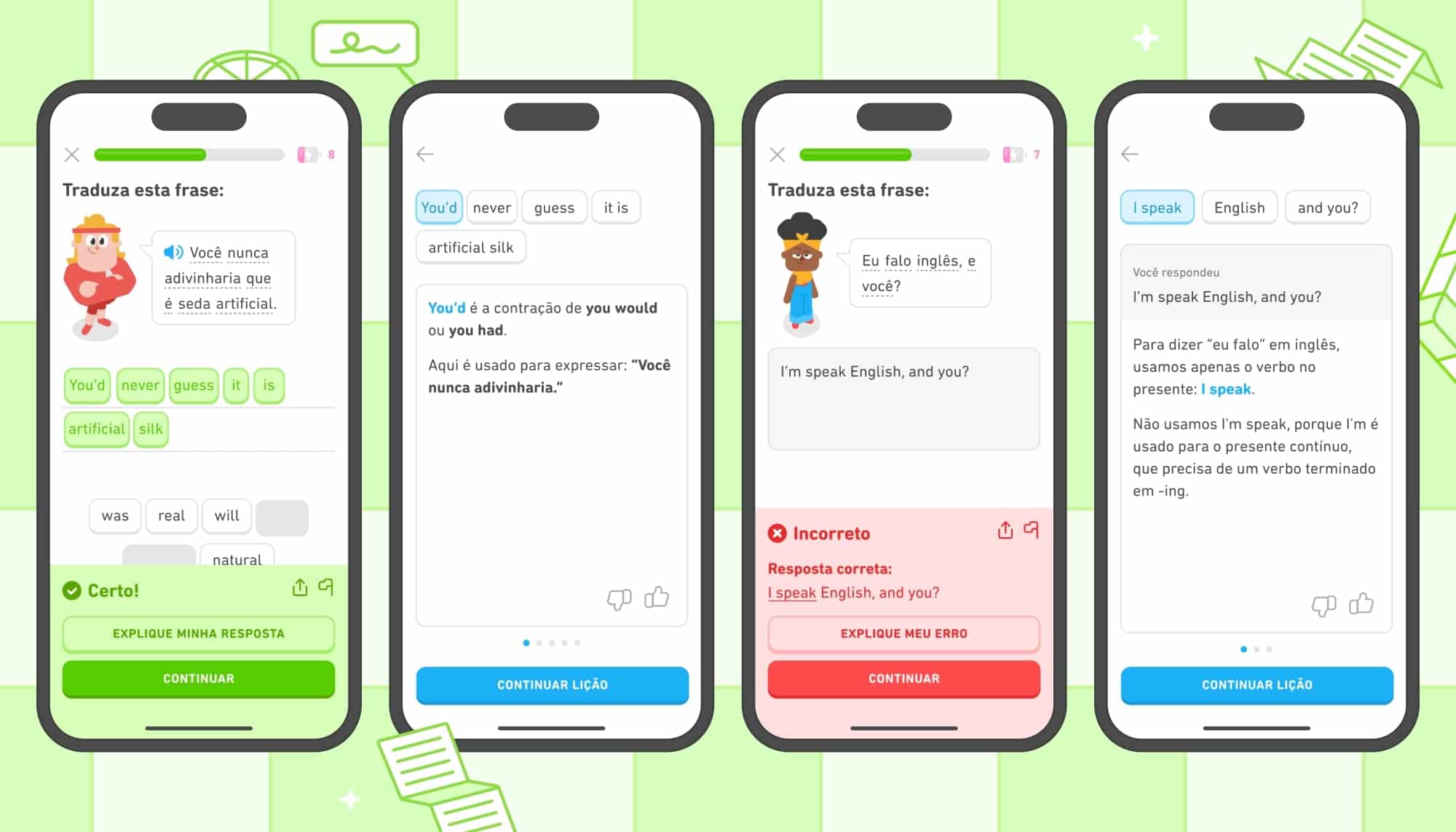 Recurso "Explique minha resposta" do Duolingo