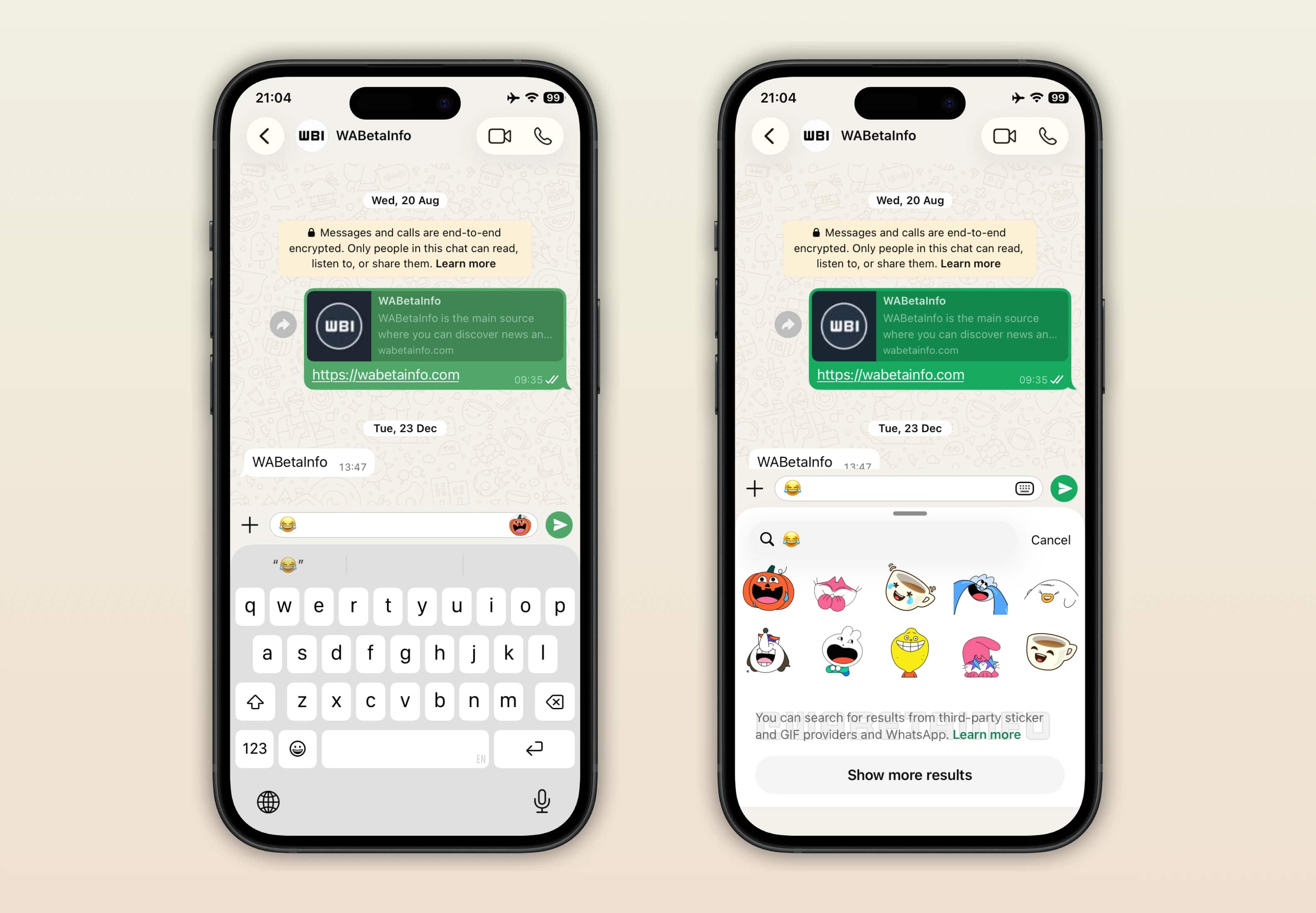 Sugestões de figurinhas no WhatsApp para iOS