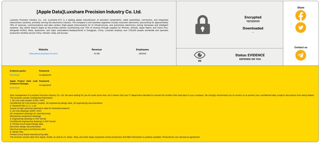 Segredos da Apple podem ter sido roubados em ataque ransomware à Luxshare