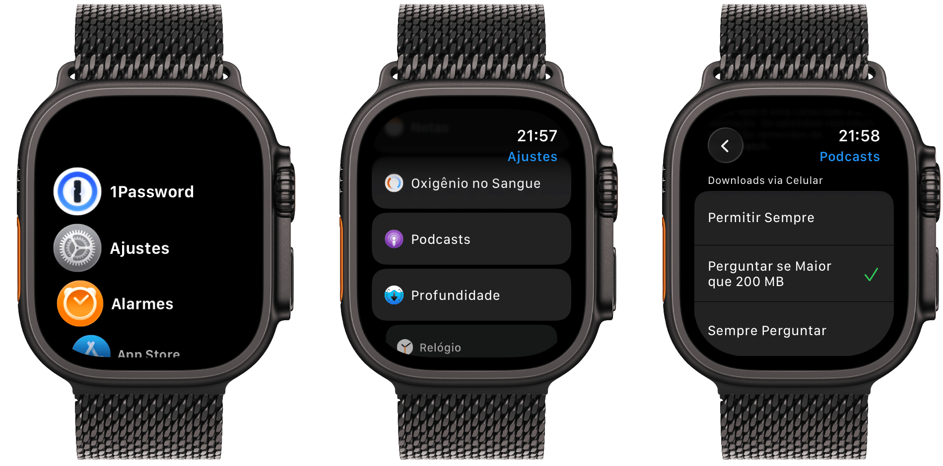 Download de podcasts pelo Apple Watch