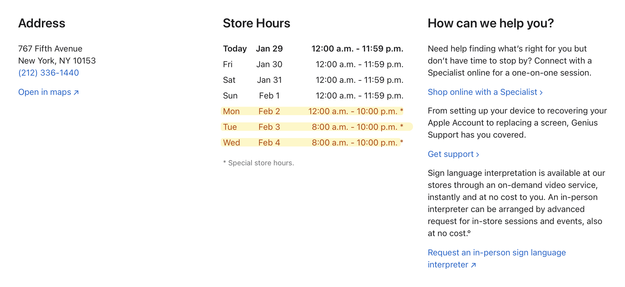 Página da Apple Fifth Avenue