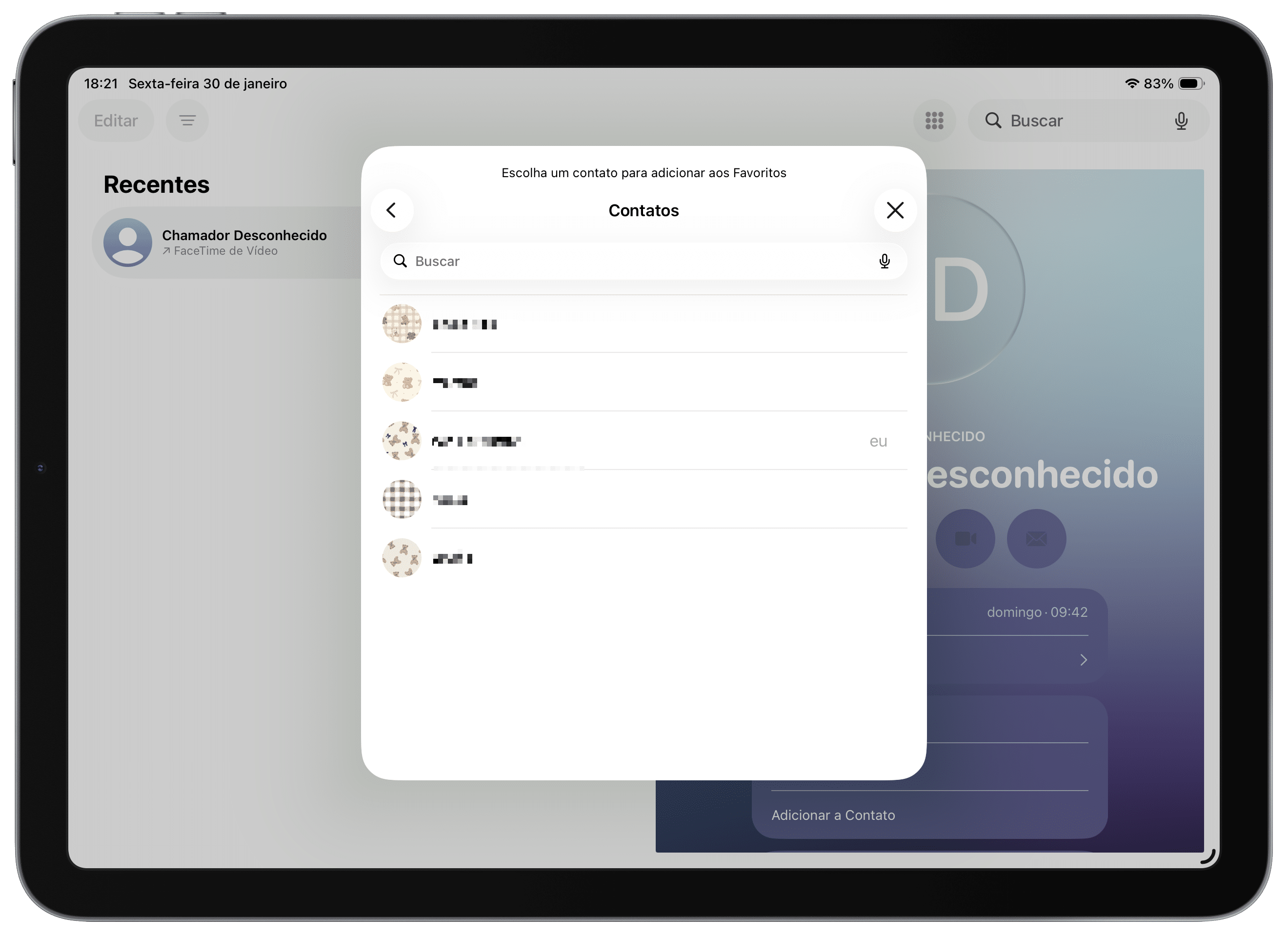 Adicionar favoritos ao app Ligações no iPad