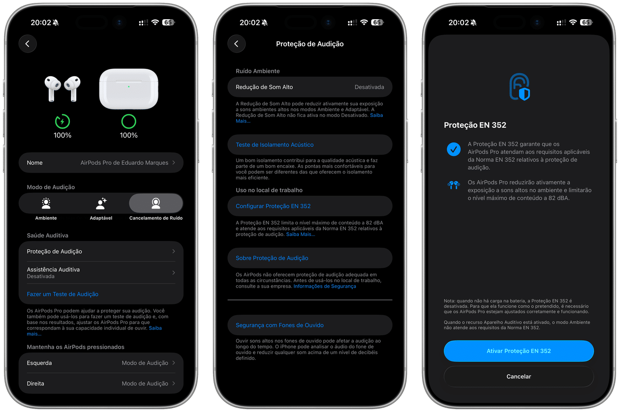 Proteção EN 352 dos AirPods Pro 3