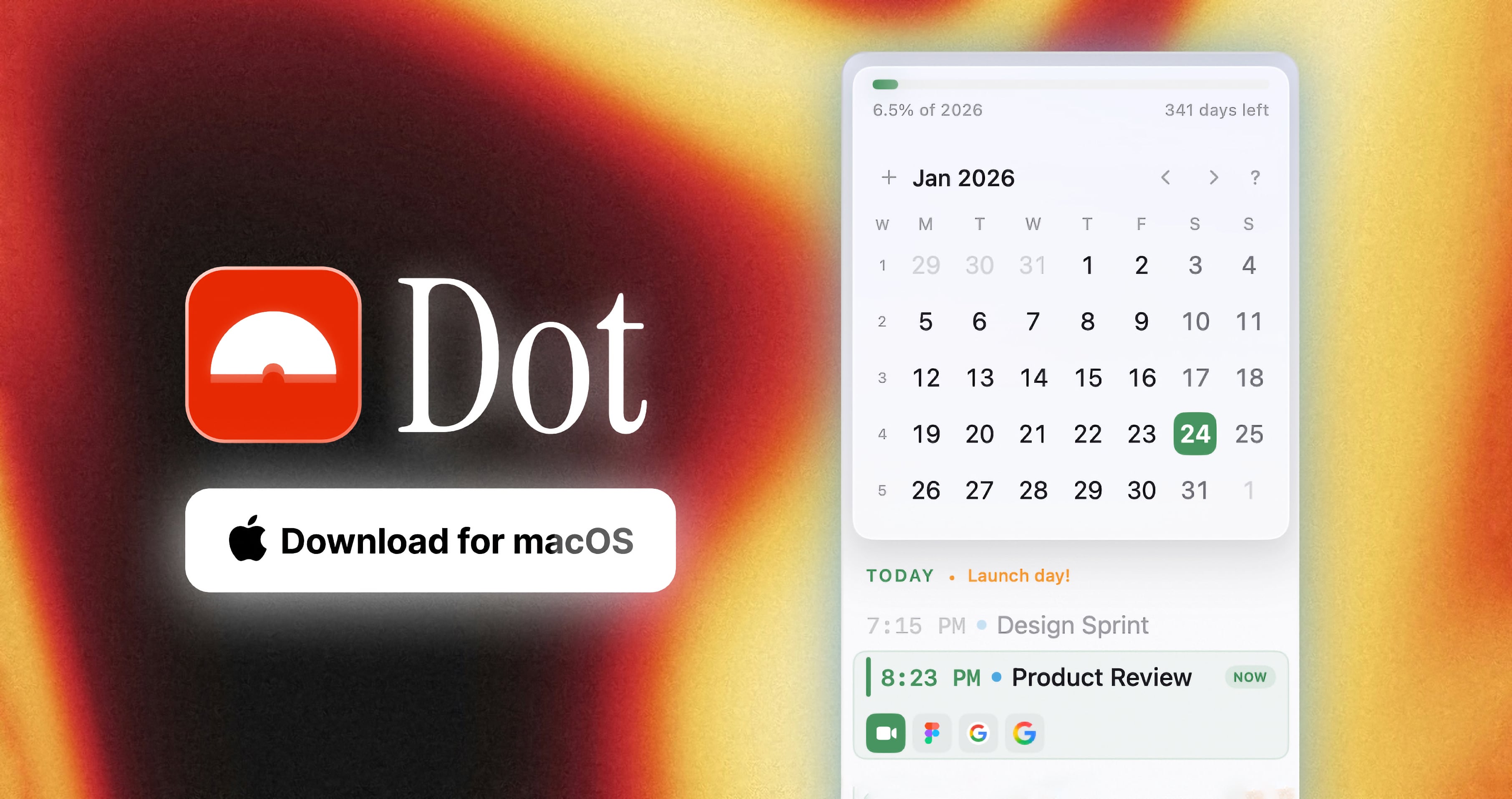 Dot é um app de calendário que vive na barra de menus do macOS