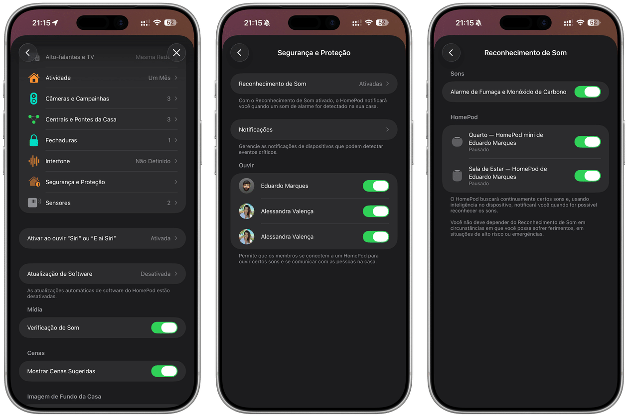 Detecção de fumaça e monóxido de carbono no HomePod