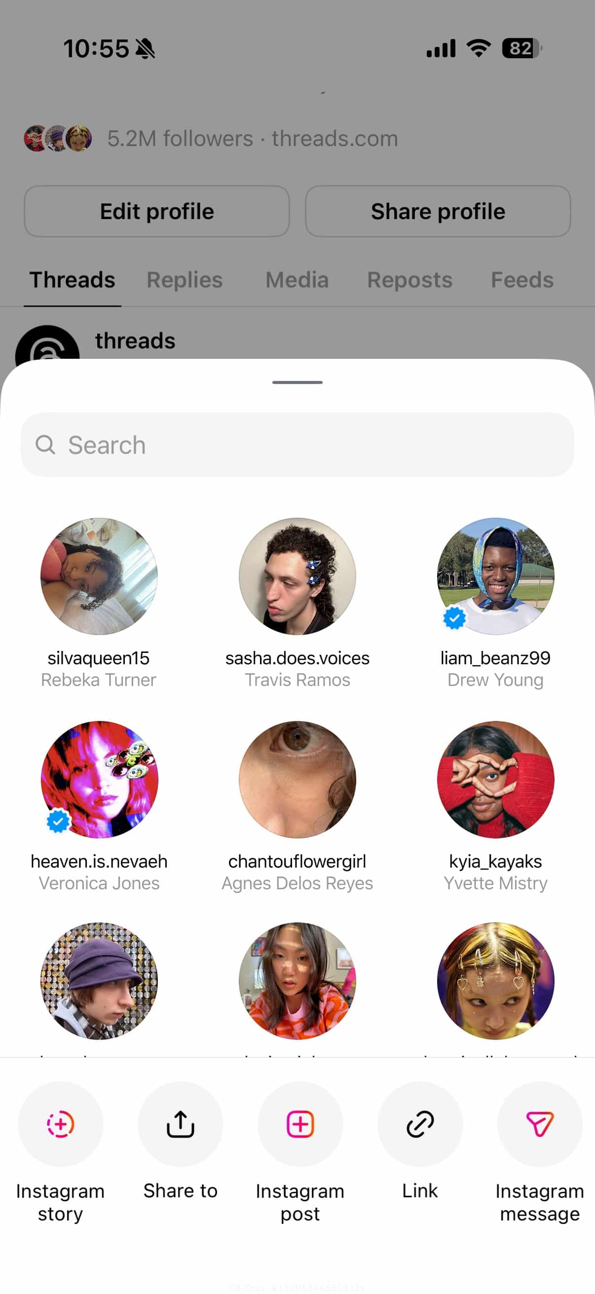 Post do Threads nos Stories do Instagram