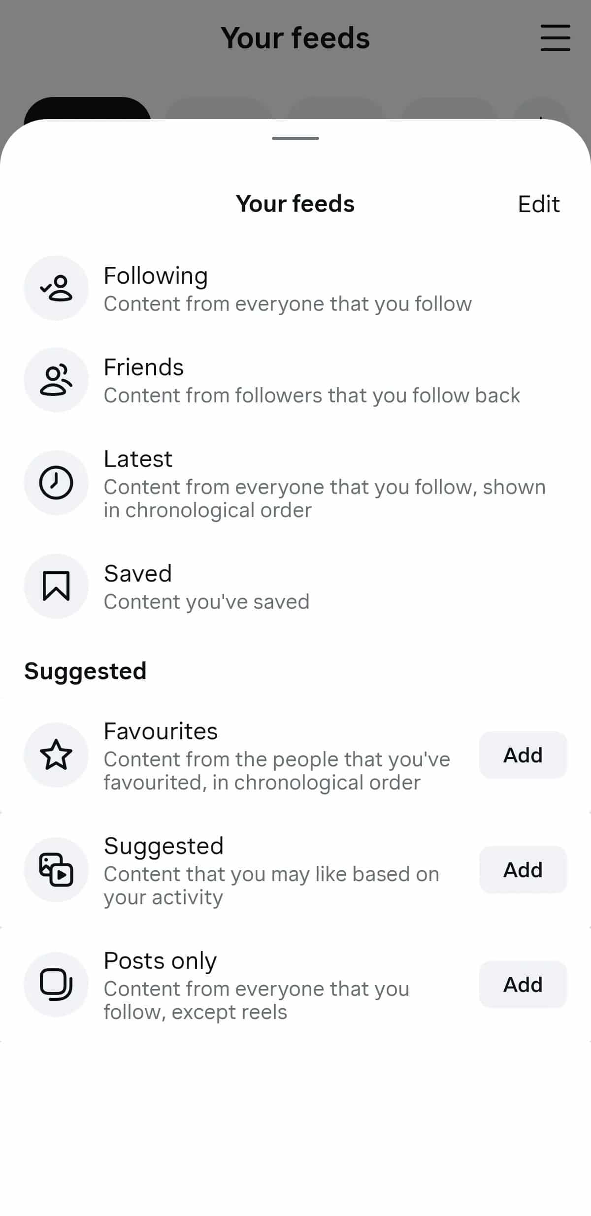 Aba "Your Feed" no Instagram