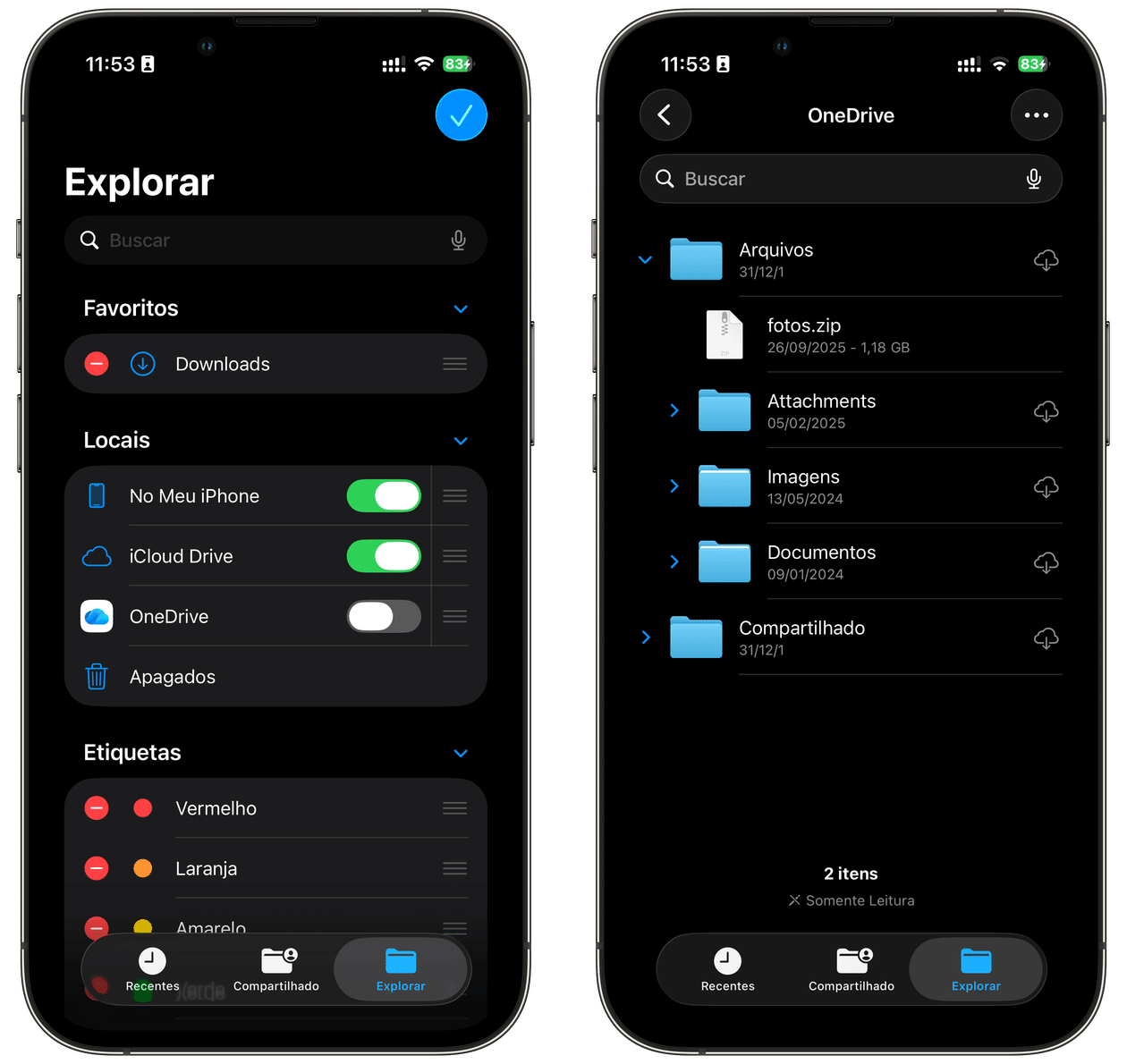 OneDrive no app Arquivos