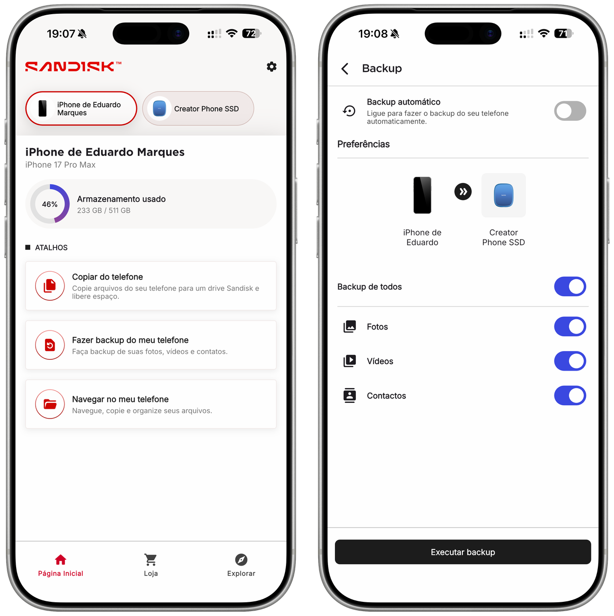 Backup no SanDisk Creator Portable Phone SSD