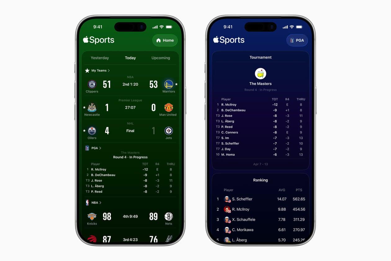 Golfe chega ao Apple Sports, que também ganha copas de futebol europeias