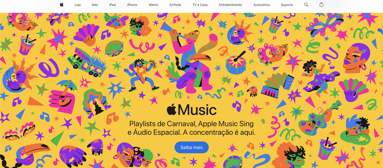 Site da Apple Brasil destacando o Carnaval 2026