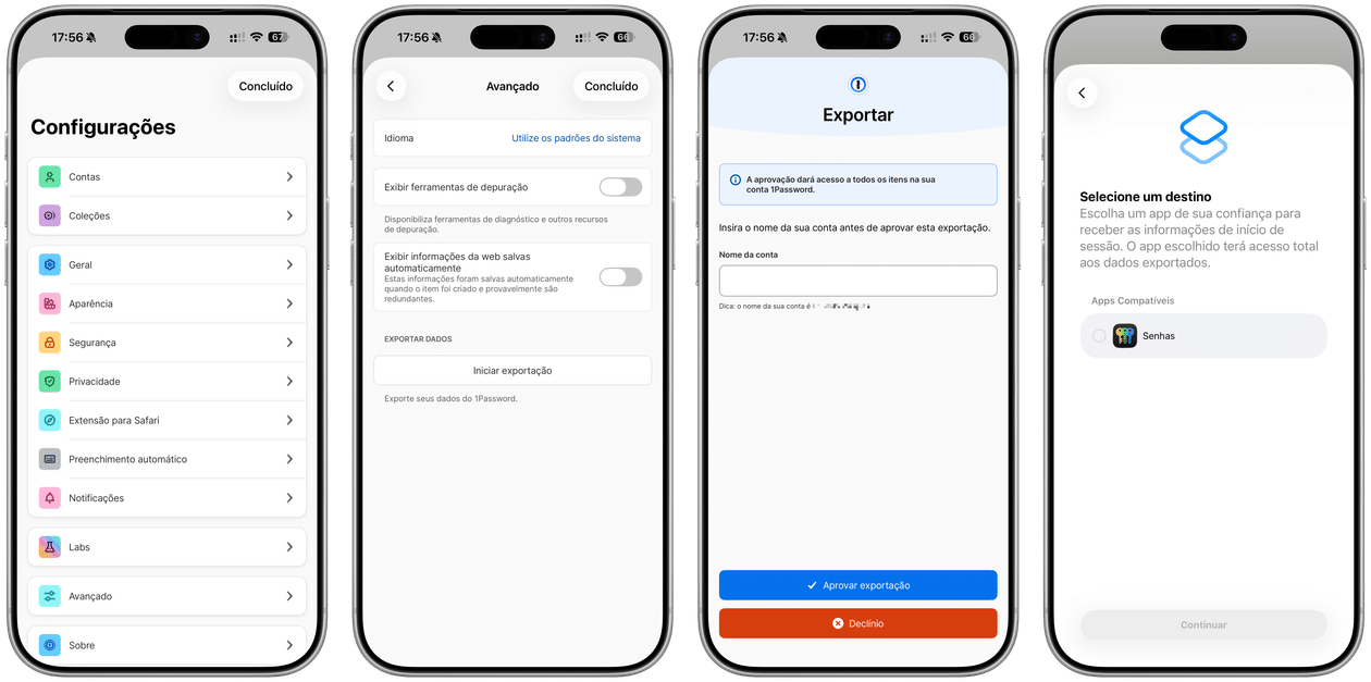 Exportar senhas do 1Password