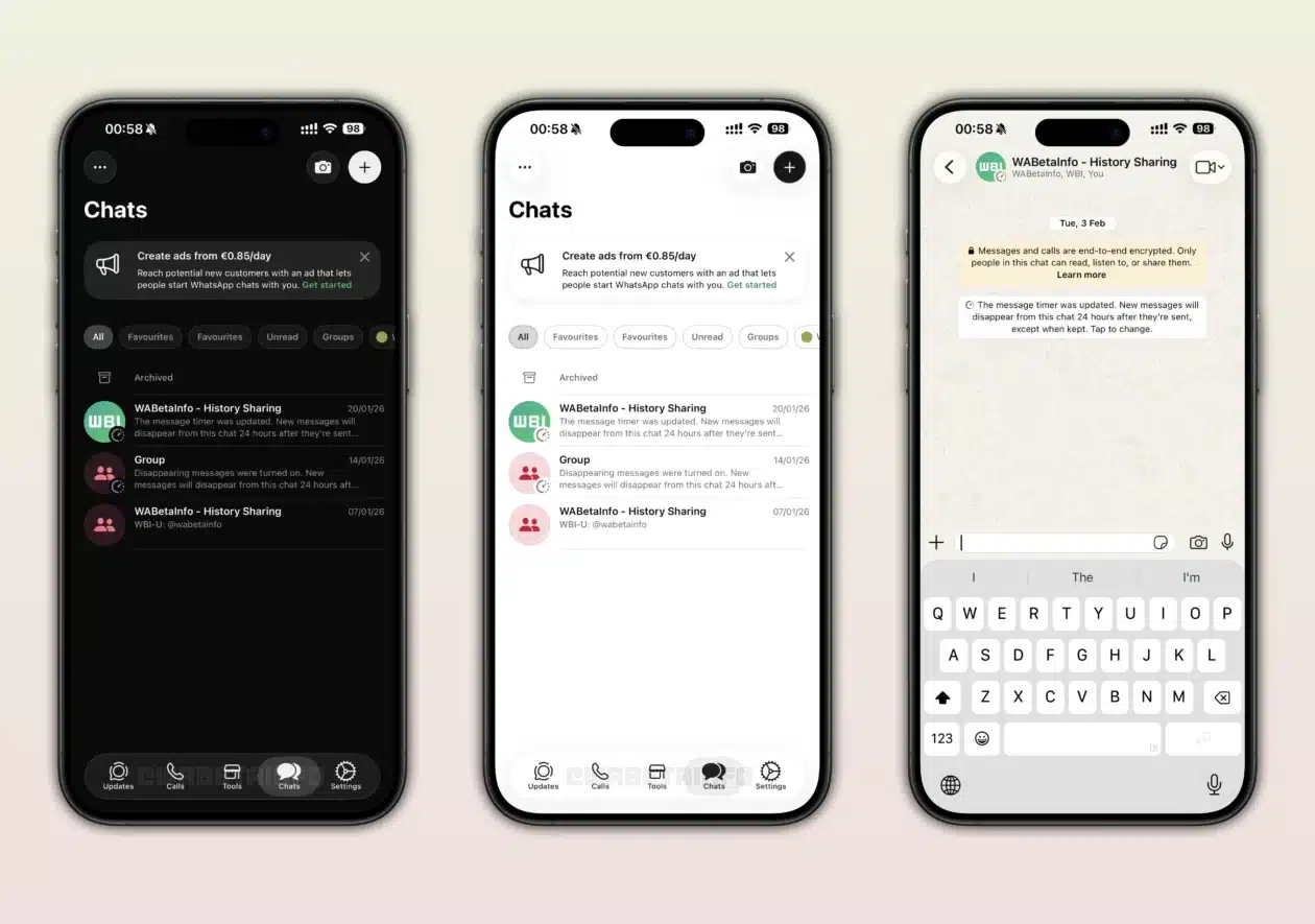 WhatsApp Business com Liquid Glass