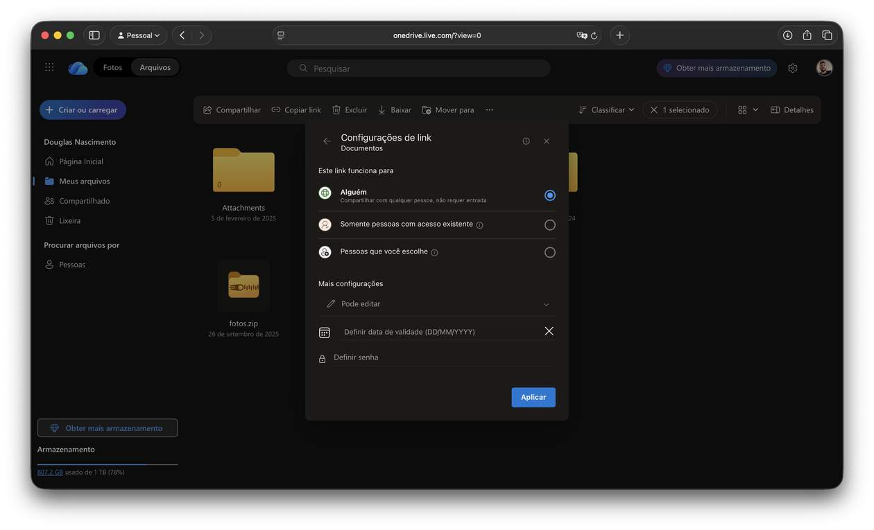 Compartilhamento do OneDrive