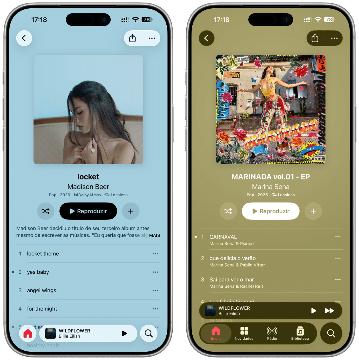 Novo visual para álbuns e playlists no iOS 26.4
