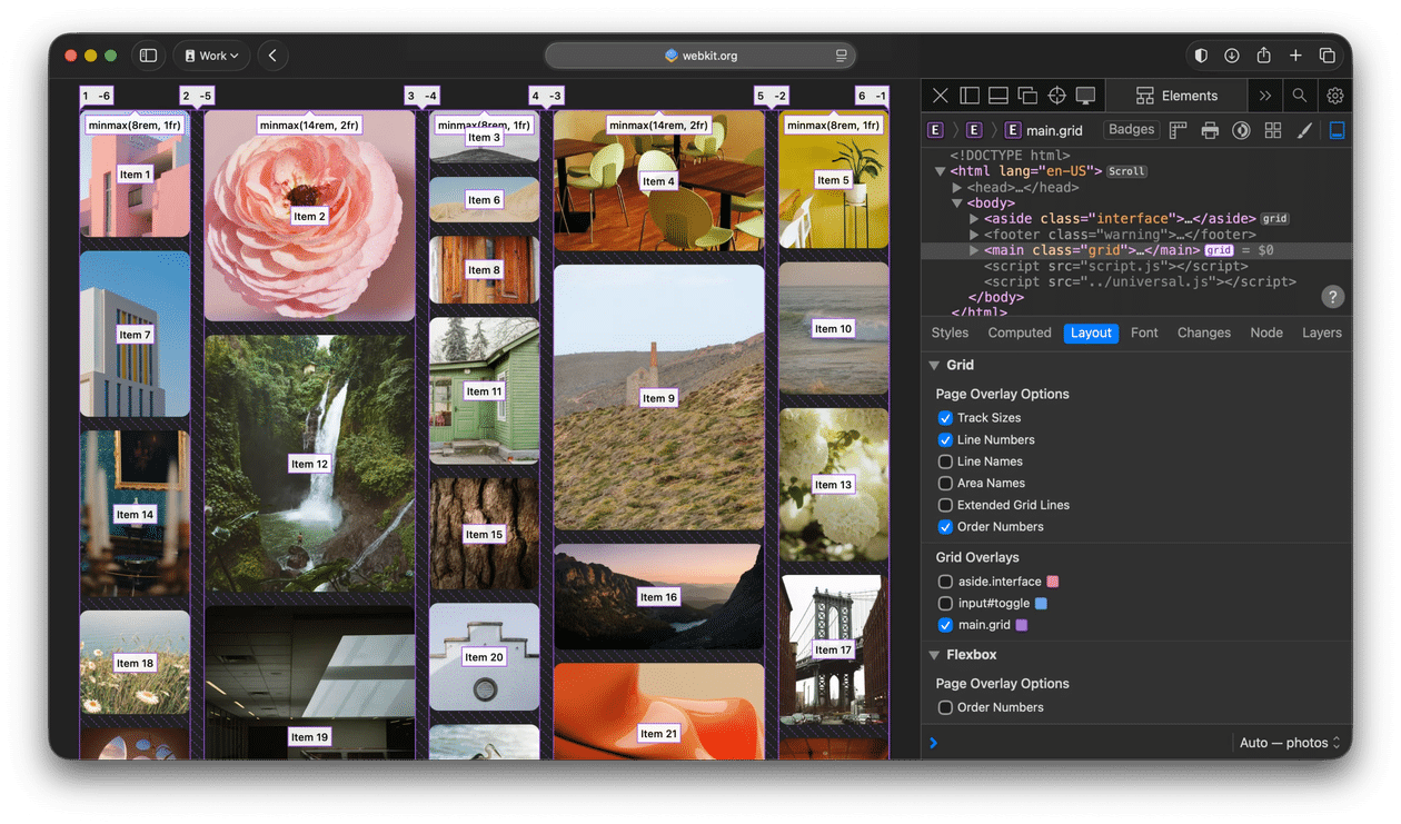 Grid Lanes no Safari 26.4