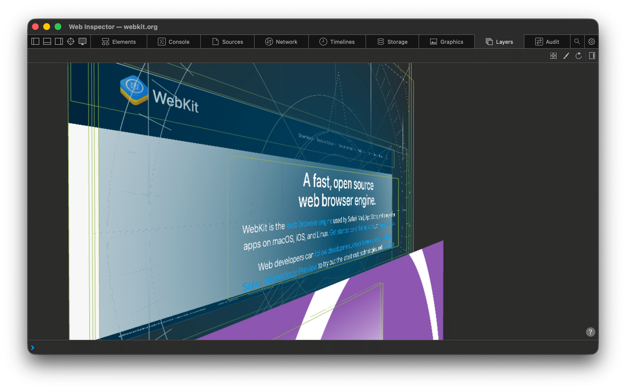 Camadas no Inspetor Web do Safari 26.4