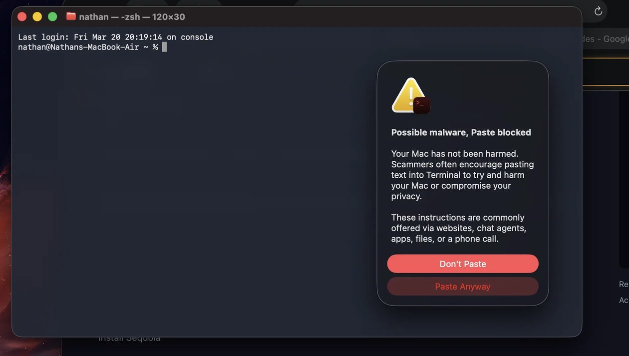macOS 26.4 alerta usuários sobre colar comandos suspeitos no Terminal