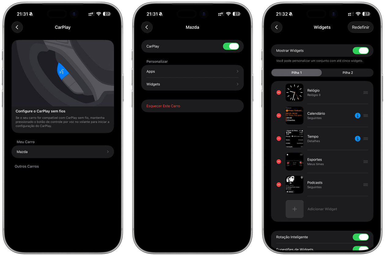Widget do app Esportes no CarPlay