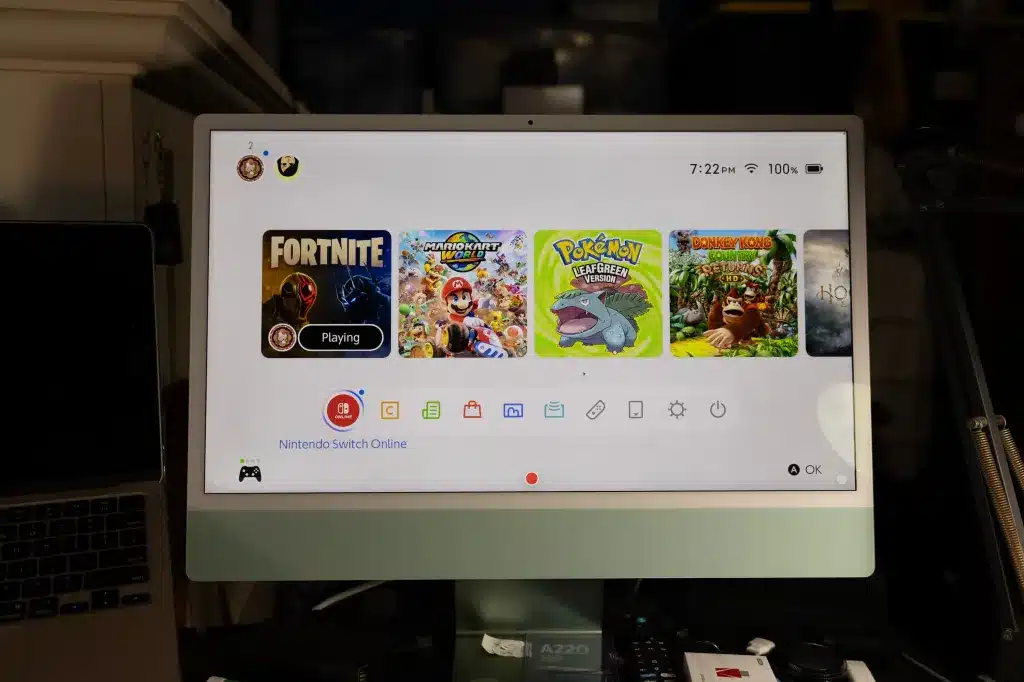 Menu do Nintendo Switch 2 em uma tela de iMac