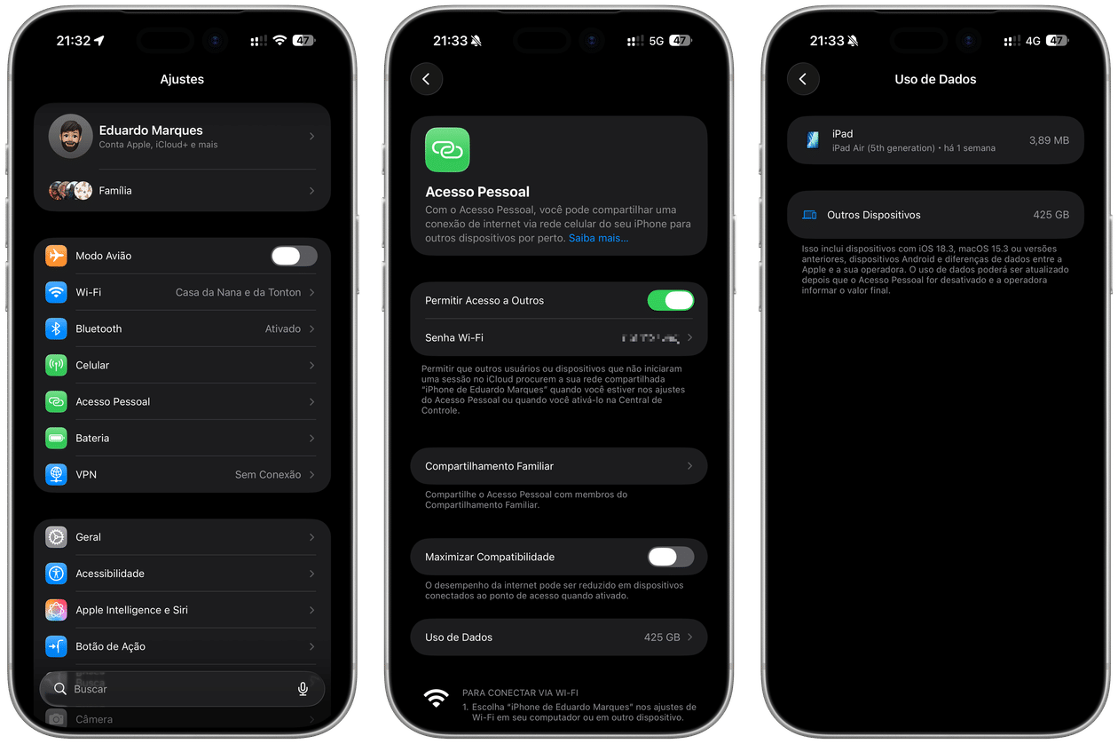 Visualizando dados do Acesso Pessoal no iPhone