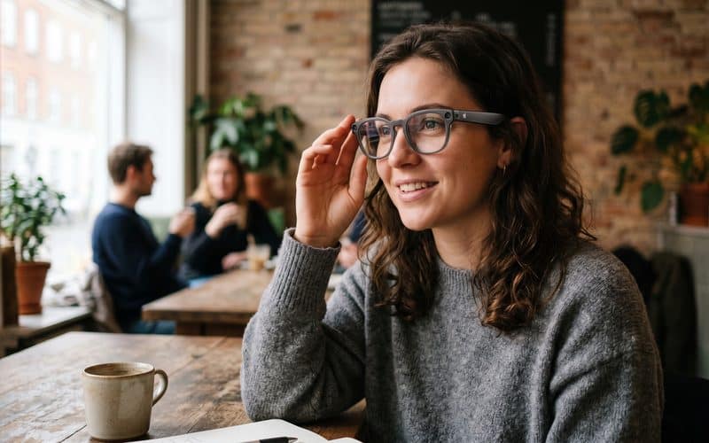 Conceito de pessoa usando o "Apple Glass"