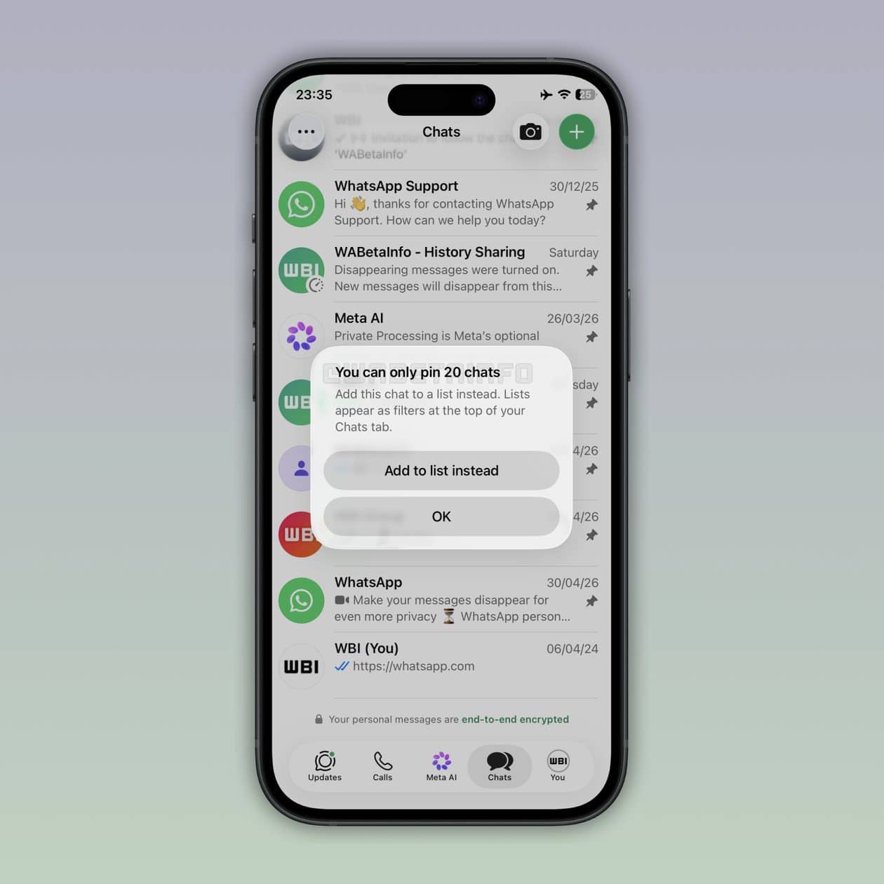 Fixar mais conversas no WhatsApp Plus