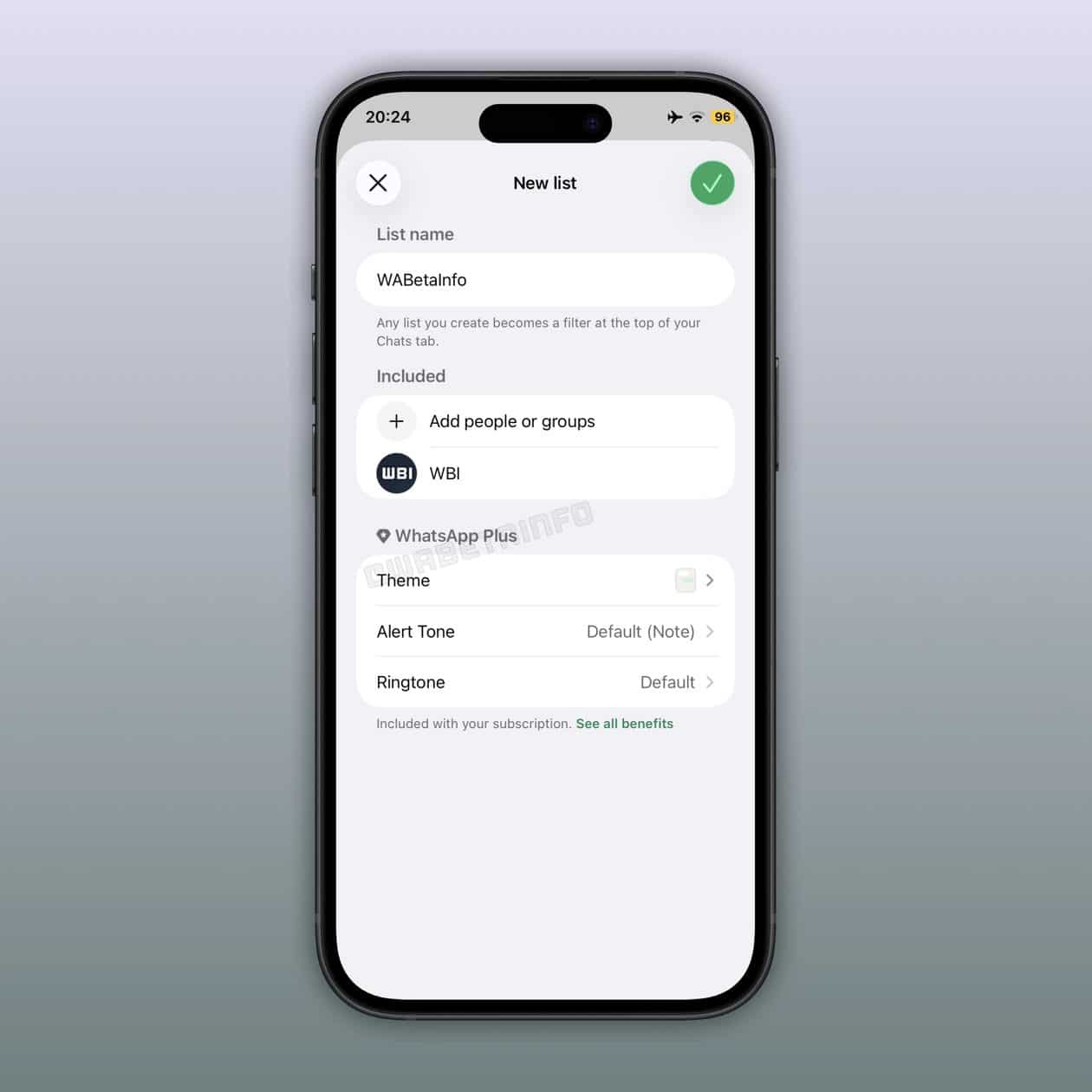 Personalização de listas no WhatsApp Plus