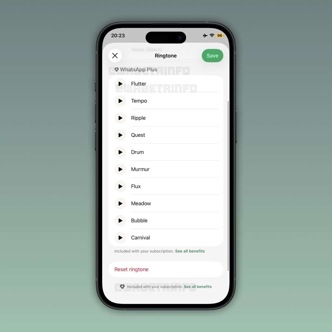 Toques premium no WhatsApp Plus
