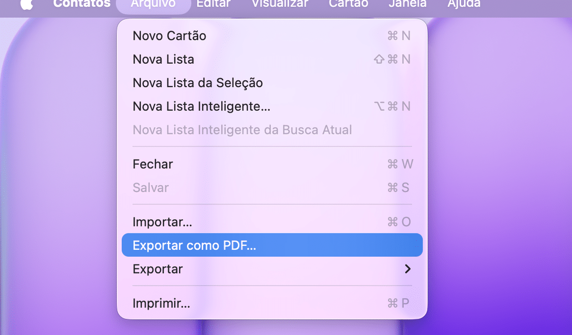 Exportar contatos como PDF